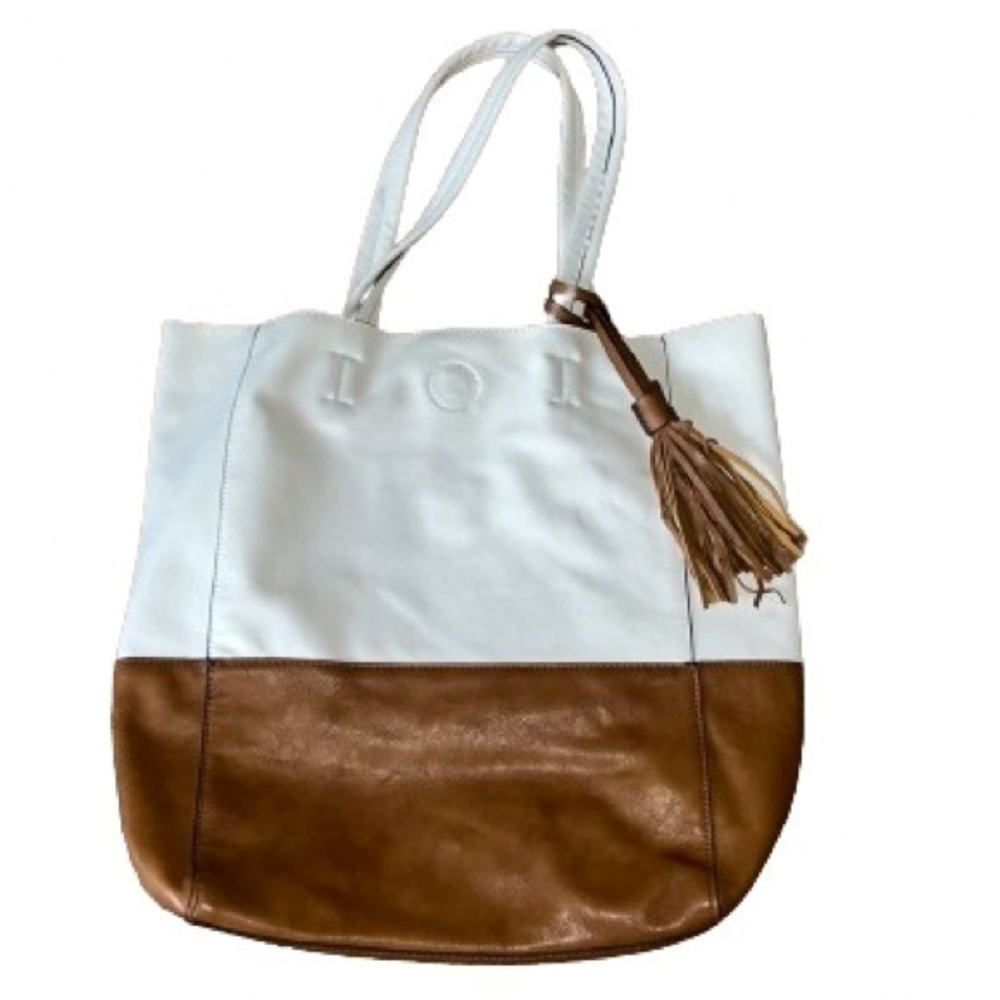 Lily & Ivy tan and white large tote purse